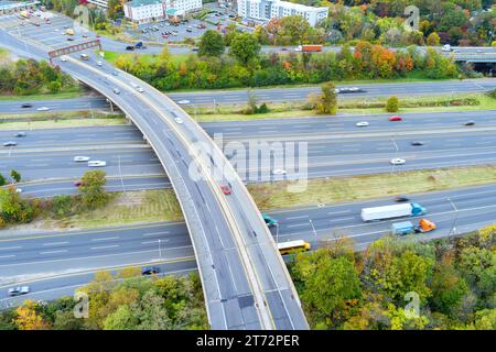 Fast moving heavy traffic on NJ Turnpike I-95 american freeway Stock Photo