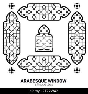 Arabesque window silhouettes. Vector symbol traditional islamic arches. Arabic traditional architecture. Ramadan Kareem design element. Stock Vector