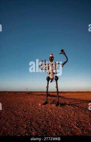 Funny Santa Claus Robot in remote South Australia's Mutonia Sculpture Park. Stock Photo