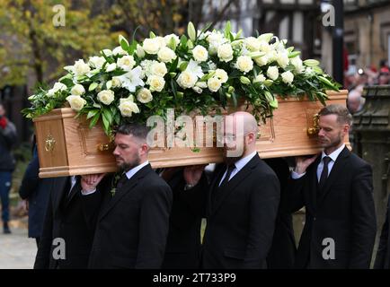 Manchester, UK. November 13th, 2023. The funeral of Sir Bobby Charlton, Manchester Cathedral. Credit: Doug Peters/EMPICS/Alamy Live News Stock Photo