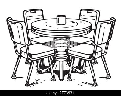 Table with chairs furniture sketch hand drawn ,Vector illustration of furniture Stock Vector