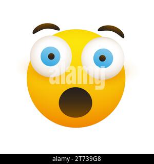 Surprised Face Emoji with Wide Open Pop Out Eyes - Simple Emoticon Design on Transparent Background Stock Vector