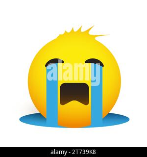 Crying Sad Emoji with Funny Blowsy Hair - Simple Emoticon Design on Transparent Background Stock Vector