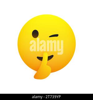 Winking, Shushing Face Showing Make Silence Sign - Cheeky Emoji Face Gestures, Showing Warning, Stay Quiet, Don't tell, Keep the Secret - Emoticon Iso Stock Vector