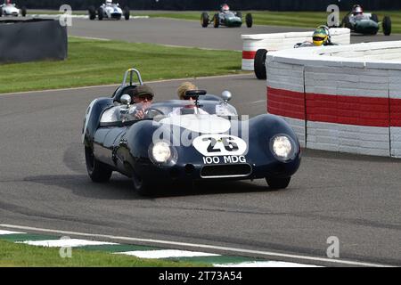 James Wood, Quirina Louwman, Lotus-Climax 15, 75 Years of Lotus, a parade of cars from the first Austin 7 derivative to the iconic JPS Formula 1 cars Stock Photo