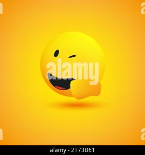 Smiling and Winking Emoji Showing Thumbs Up - Simple Shiny Happy Emoticon on Yellow Background - Vector Design Stock Vector