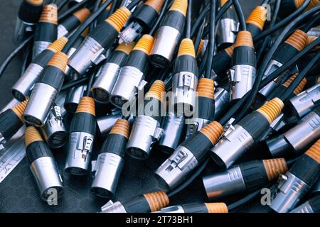 Cat6 signal cables facilitating communication for lighting equipment in the concert and television industry. Stock Photo