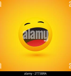 Laughing Out Loud Emoji - Simple Shiny Happy Emoticon on Yellow Background - Vector Design Stock Vector