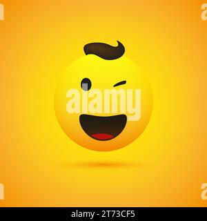 Smiling, Winking Emoji - Simple Happy Emoticon on Yellow Background - Vector Design Stock Vector