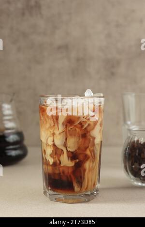 Glasses of Coffee Latte Milk, Espresso with Milk and Ice. Iced Latte Stock Photo