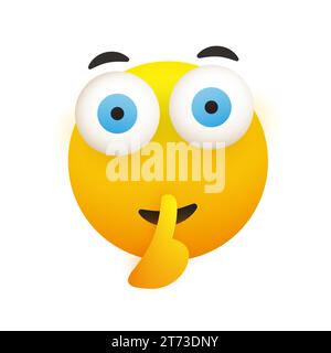 Serious Looking Emoji Face Gestures, Finger on Lips, Showing Warning, Stay Quiet, Make Silence Sign - Yellow Emoticon, Face with Open Eyes Isolated on Stock Vector