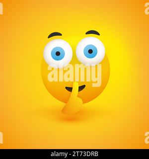 Shushing Serious Face with Big Open Eyes Gesturing - Asking for Be Quiet, Lower Your Voice, Make Silence - Simple Emoticon for Instant Messaging on Ye Stock Vector