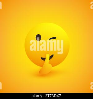 Be Quiet! - Winking, Shushing Face Gesturing - Showing Make Silence Sign - Simple Emoticon for Instant Messaging on Yellow Background - Vector Design Stock Vector