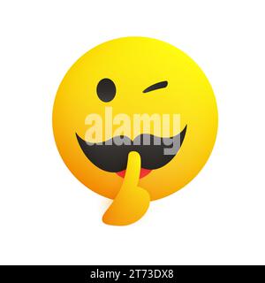 Winking, Shushing Face Showing Make Silence Sign - Cheeky Emoji Face Gestures, Showing Warning, Stay Quiet, Don't tell, Keep the Secret - Yellow Emoti Stock Vector