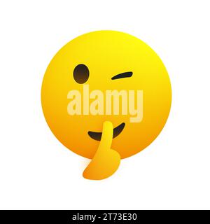 Keep Quiet! - Shushing, Winking, Cheeky Emoji Gesturing, Asking for Be Quiet,Showing Make Silence Sign - Simple Emoticon for Instant Messaging Isolate Stock Vector