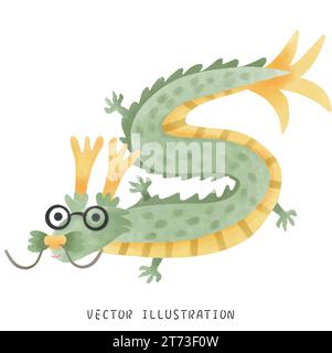 Celebrate 2024 Hand Painted Chinese New Year of the Dragon in Vibrant Watercolor Style Stock Vector