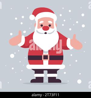 smiley festive merry santa claus vector waving hand simple vibrant cheerful flat graphic cartoon character for christmas celebration poster card, gree Stock Vector
