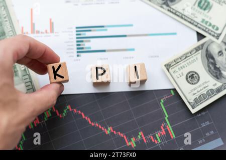 KPI word on cubes. Key performance indicator. Stock Photo