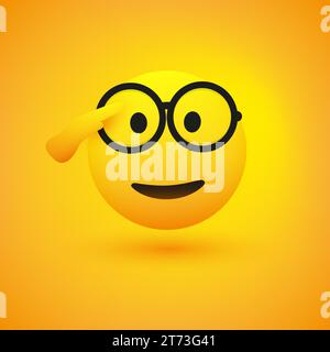 Saluting Face with Glasses - Happy Emoji Icon Design - Yellow Face Saluting with Right Hand  - Sign of Respect - Illustration in Editable Vector Forma Stock Vector