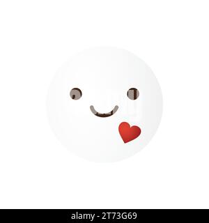 Smiling Light Grey Colored Emoji - Simple Happy Emoticon with Heart Shaped Tatto - Isolated on White Background - Vector Design Stock Vector