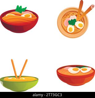 Asian food icons set cartoon vector. Singapore famous dish. Traditional cuisine, food concept Stock Vector