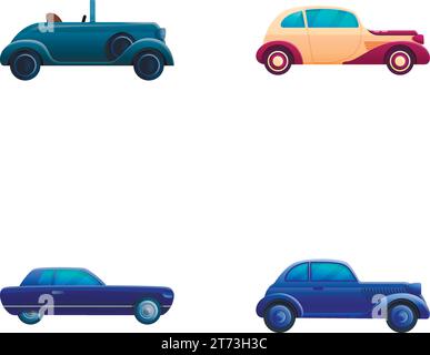 Retro car icons set cartoon vector. Various vintage automobile. Classic old car Stock Vector