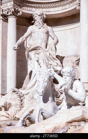 Trevi Fountain, Oceanus statue and Cherub & Pegasus Statues, Rome, Lazio, Italy Stock Photo
