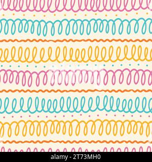 Seamless vector pattern with Hand drawn doodle of squiggle loops. Great for scrapbook, kids textile. Vector illustration Stock Vector