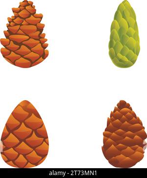 Conifer cone icons set cartoon vector. Various coniferous tree cone. Plant seed, nature, environment Stock Vector