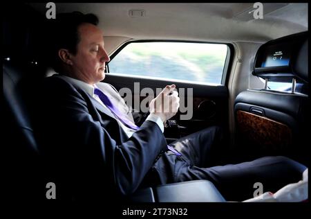 London, UK. 15th Apr, 2011. Image © Licensed to Parsons Media. 13/11/2023. London, United Kingdom. David Cameron appointed Foreign Secretary. The Prime Minister David Cameron traveling back in his car to The Conservative office in Witney, during the Libya crisis, Friday April 15, 2011. Photo Picture by Credit: andrew parsons/Alamy Live News Stock Photo