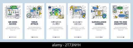 Vector web site linear art onboarding screens template. Security access and encrypted messaging. Menu banners for website and mobile app development. Stock Vector