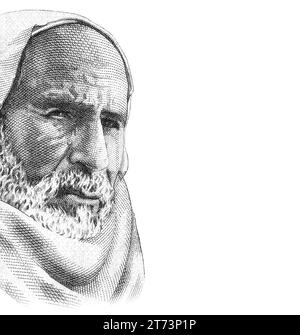 Sheikh Omar al-Mukhtar (about ca. 1860-1931), national hero of Libya. Portrait from Libya 10 Dinar 2015 Banknotes Stock Photo