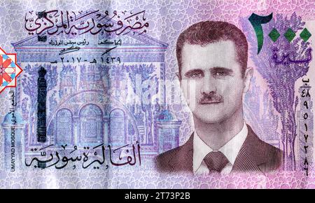 Bashar al-Assad, Portrait from Syria 2000 pounds banknote closeup Stock Photo