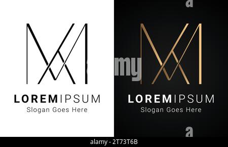Luxury Initial MK or KM Monogram Text Letter Logo Design Stock Vector