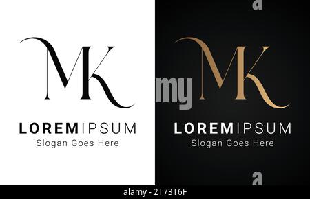 Luxury Initial MK or KM Monogram Text Letter Logo Design Stock Vector