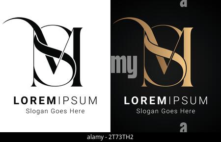 Luxury Initial MS or SM Monogram Text Letter Logo Design Stock Vector