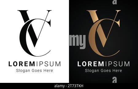 Luxury Initial CV or VC Monogram Text Letter Logo Design Stock Vector