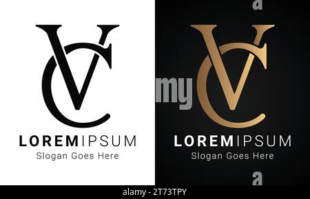 Luxury Initial CV or VC Monogram Text Letter Logo Design Stock Vector