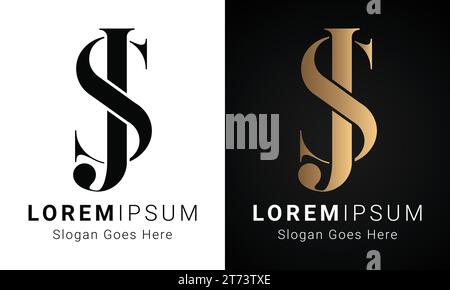 Luxury Initial SJ or JS Monogram Text Letter Logo Design Stock Vector