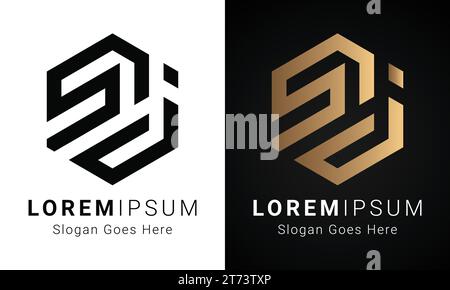 Luxury Initial SJ or JS Monogram Text Letter Logo Design Stock Vector