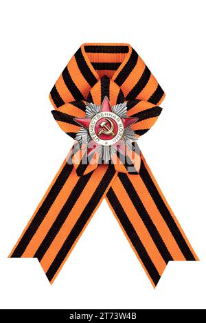 The Soviet Order of the Great Patriotic War with the inscription 'Patriotic War' on the bow of the St. George ribbon. Symbol of victory of Russia in t Stock Photo