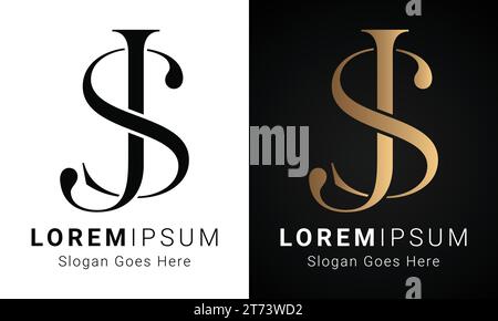 Luxury Initial SJ or JS Monogram Text Letter Logo Design Stock Vector