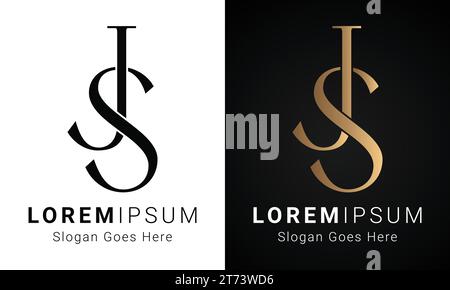 Luxury Initial SJ or JS Monogram Text Letter Logo Design Stock Vector