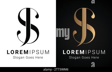 Luxury Initial SJ or JS Monogram Text Letter Logo Design Stock Vector