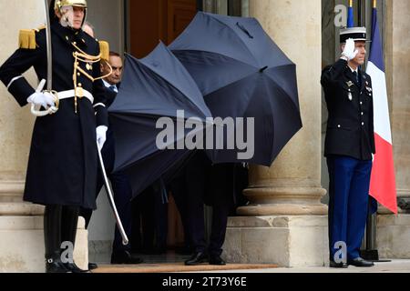 Julien Mattia / Le Pictorium -  international humanitarian conference for Gaza civilians -  27/01/2016  -  France / Ile-de-France (region) / Paris  -  rain invites itself to the 6th Peace Forum, at the Palais de l'Elysee, on November 09, 2023 Stock Photo