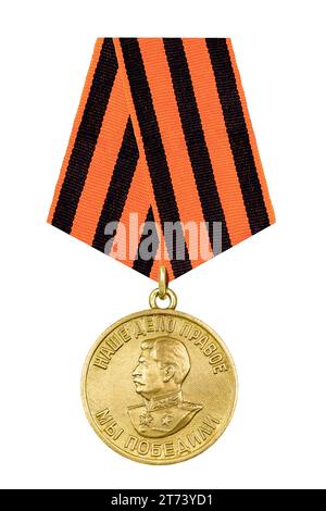 oviet medal 'For the victory over Germany in the Great Patriotic War of 1941-1945.' With Comrade Stalin's profile of Herealissimus of the USSR and the Stock Photo