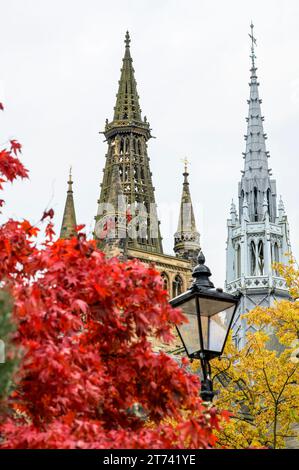 University of Glasgow Bell Tower and Chapel Spire in autumn, Scotland, UK, Europe Stock Photo