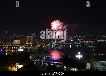 Beautiful fireworks over the city of Baku. Azerbaijan. Armed Forces Day. 2016 year. Stock Photo