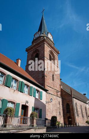 Bergheim, Church of the Assumption in front of a blue sky Stock Photo