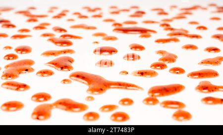 Red jam splashes isolated on a white background. Top view. Stock Photo